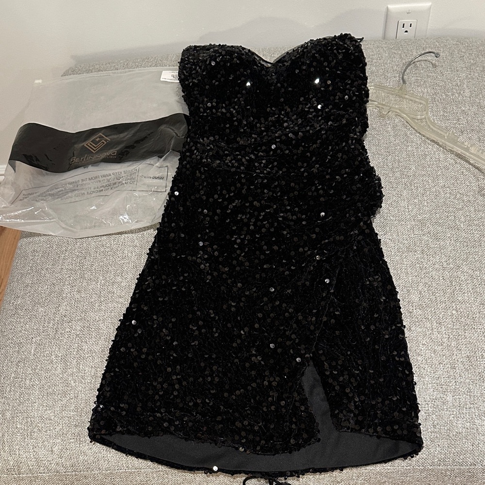 Glamorous Black Strapless Sequin Dress